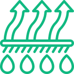 Evaporation process illustration with droplets and lines