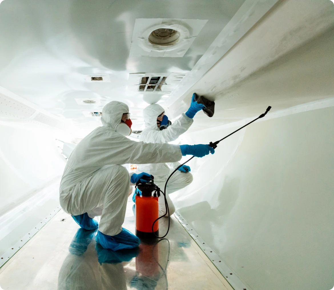 Disinfecting a white room with spray