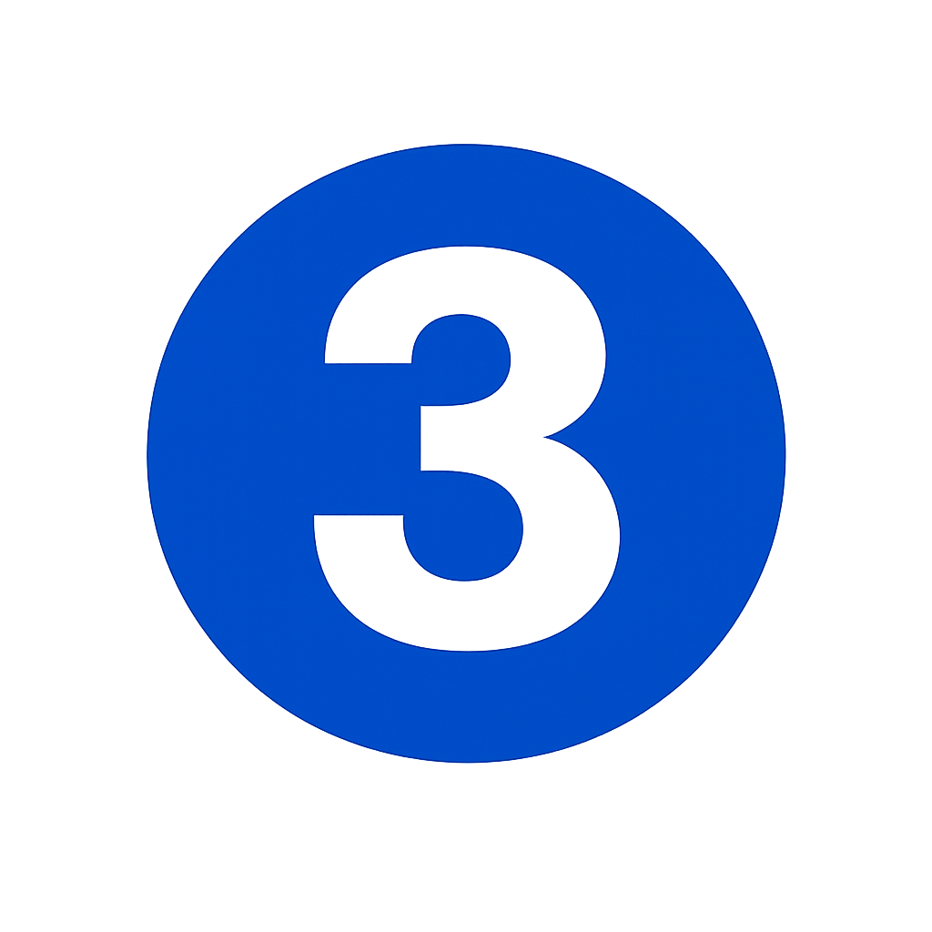 Blue number three on black background