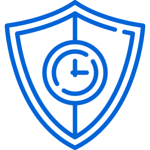 Shield with clock symbol in blue