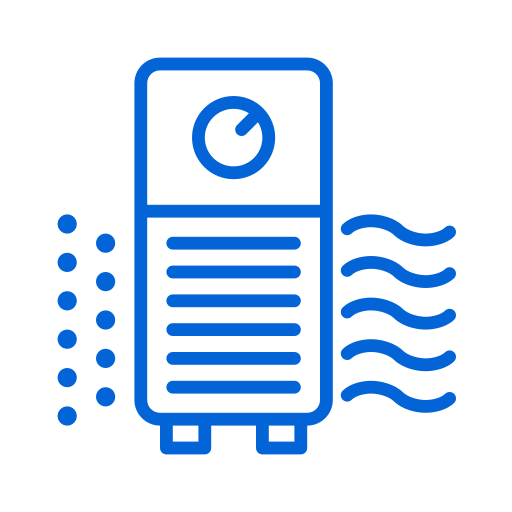 Blue air purifier illustration on black background