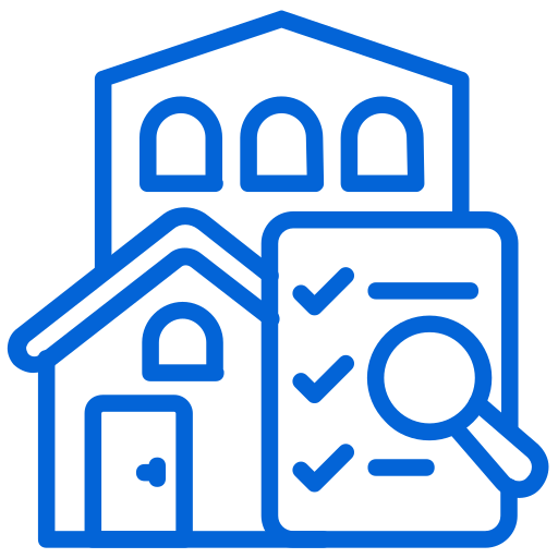House checklist icon with magnifying glass