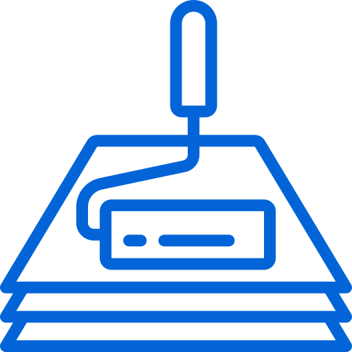 Blue outline of paint roller on paper