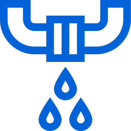 Leaking pipe with water droplets icon