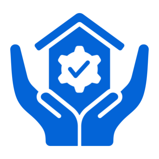 Blue hands with house and checkmark