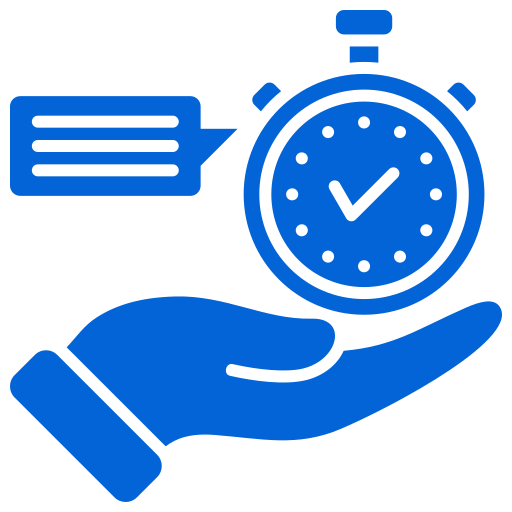 Hand holding stopwatch with speech bubble