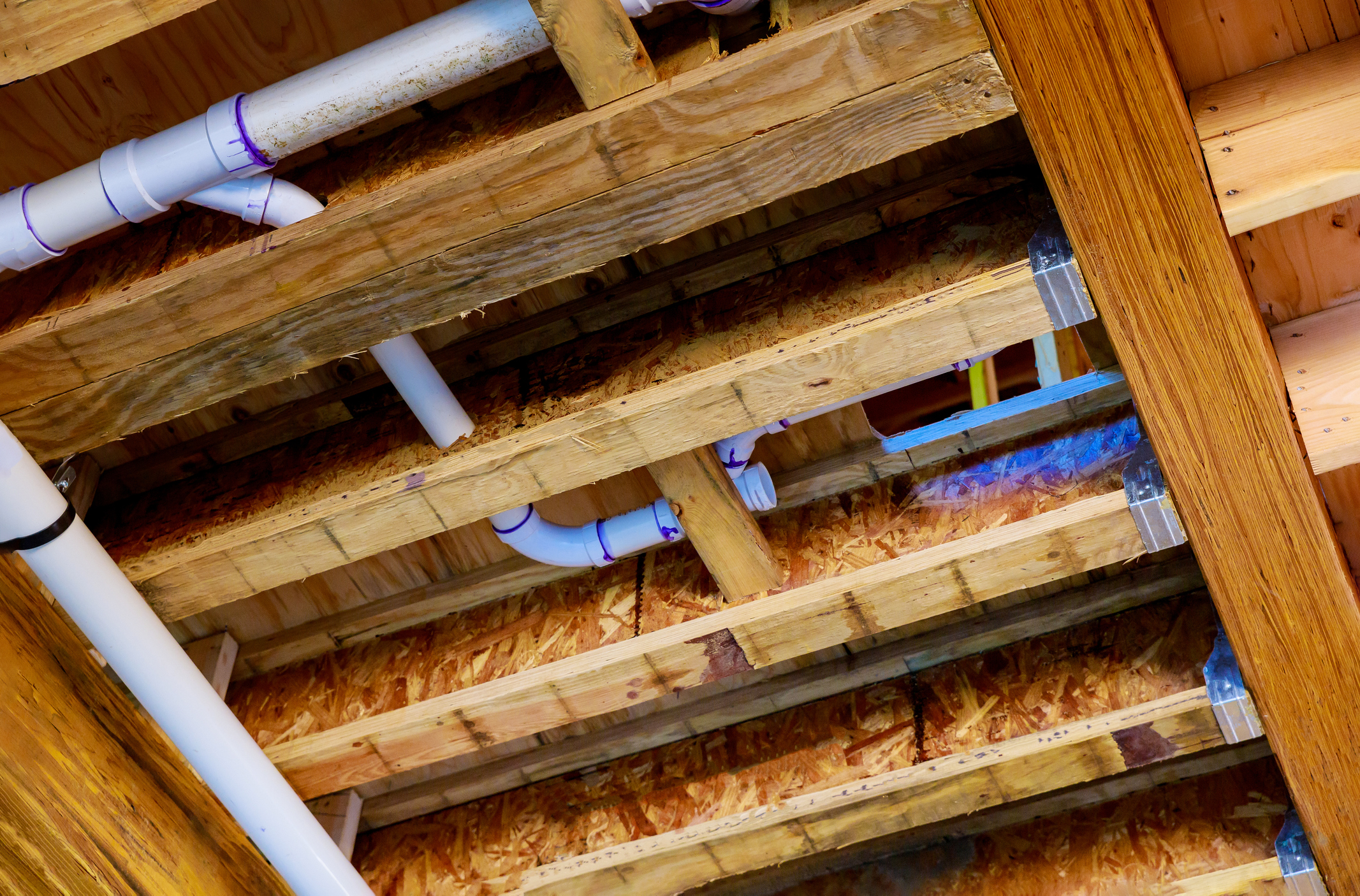 Construction framework with plumbing installation