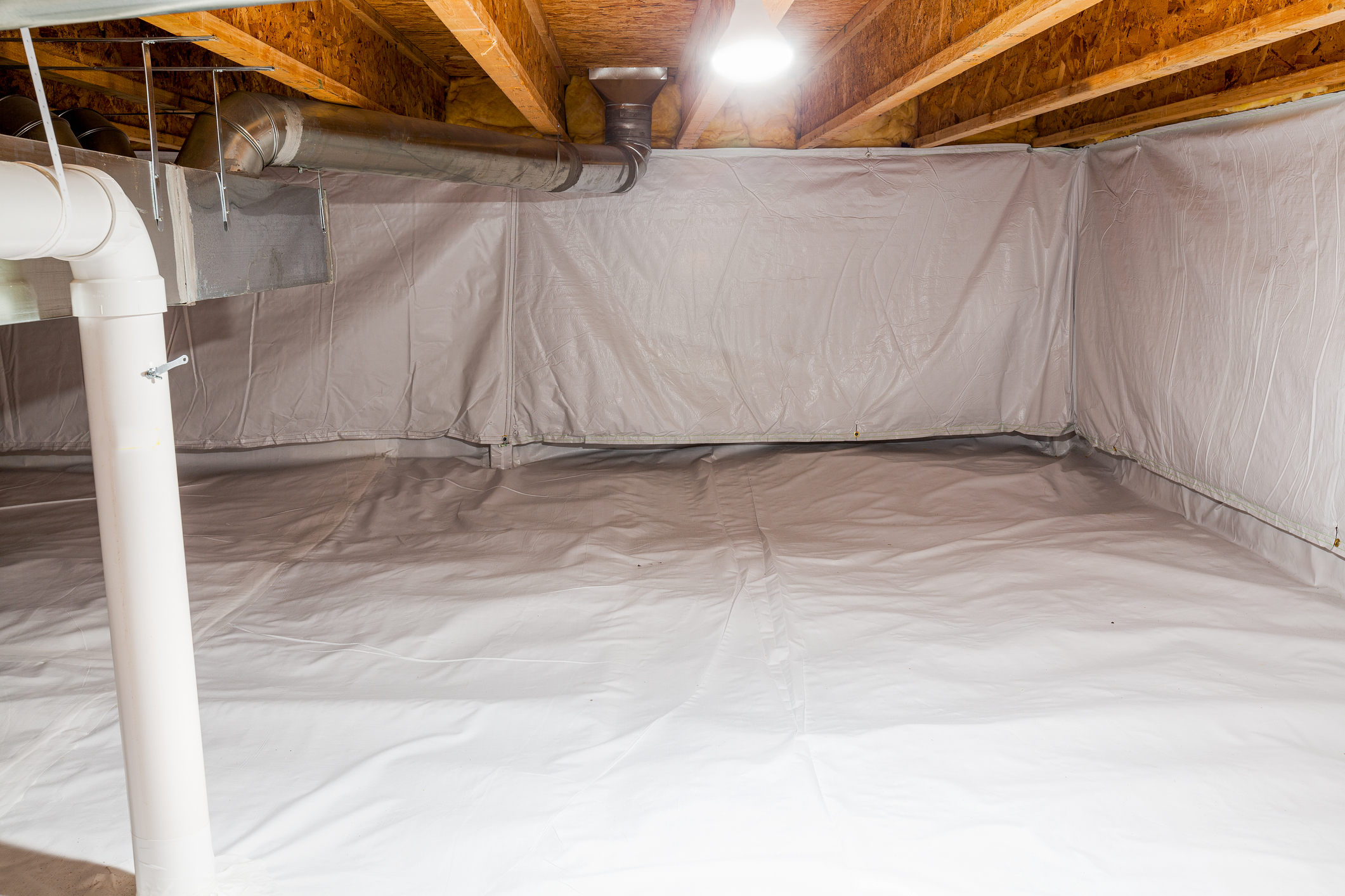Clean crawl space with white lining