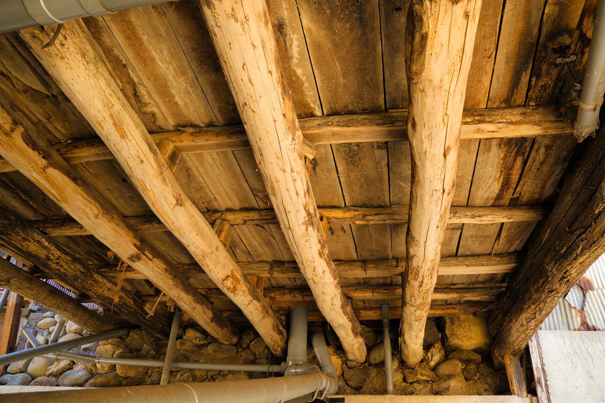 Vintage ceiling with wooden structures