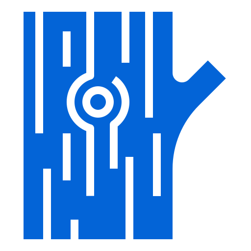 Stylized tree with blue geometric patterns