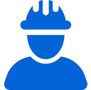 Construction worker icon in blue