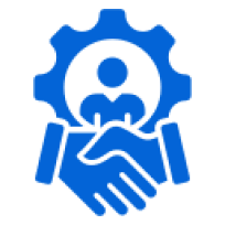 Handshake and gear icon in blue