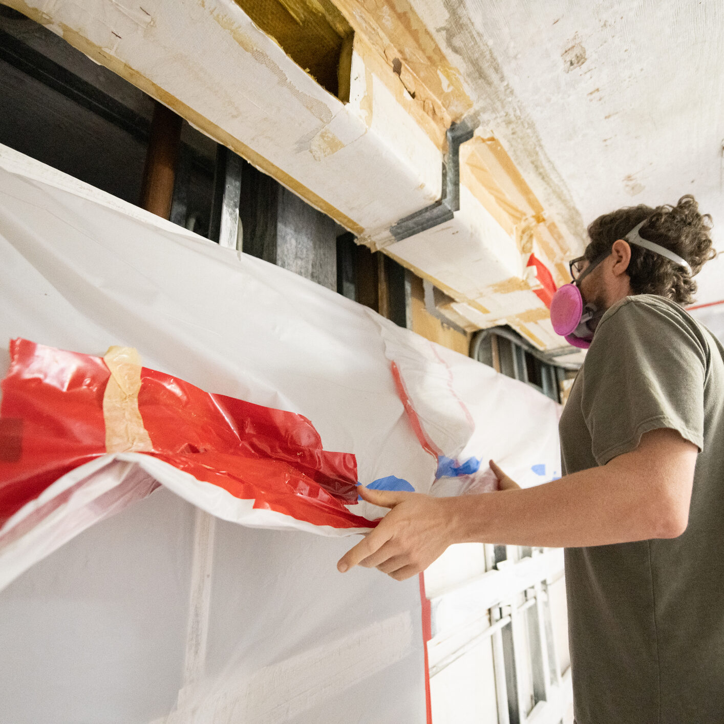 Man wearing mask during renovation